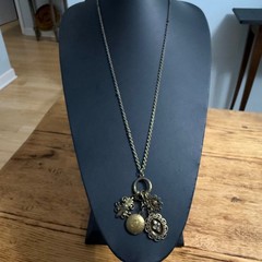 Vintage VCLM Necklace Fleur De Lis Pendant Goth Brass Tone 32-36 inches