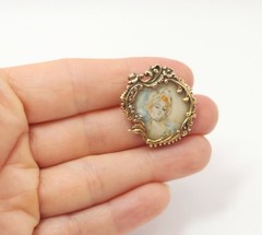 Victorian 15k 18k Yellow Gold Handmade Brooch Hand Painted Blonde Red Head Woman