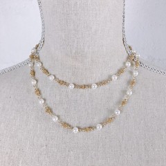 Vintage Signed Revlon Gold Tone Ball & Faux Pearl Station Necklace 1980s 1990s