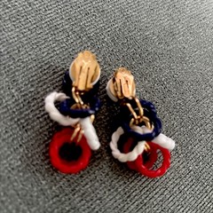 Red, White, Blue Fun Clip-On Earrings Plastic Rope-look Rings, Lightweight