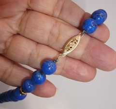 14K Gold 10mm Lapis Lazuli Bead Necklace 32”l Opera 14K Rondelle Spacers 106g