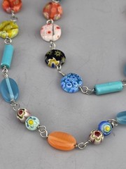 Vintage Cookie Lee Millefiori Glass Bead Necklace – 38” Signed Tag. (M)