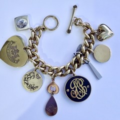 Juicy Couture Charm Bracelet Bird Butterfly Coin Heart Wooden Monogram