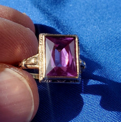 Original Amethyst European Deco Engagement Ring Vintage Solitaire SOLID 10K GOLD