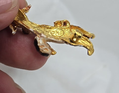 Vintage LG Linda Gal Brown & Gold Enamel Dancing Poodle Brooch Enamel Pin