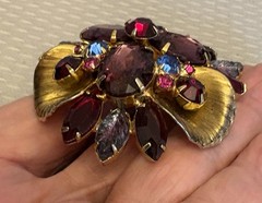 Vintage Juliana Purple Blue Red Rhinestone Brooch Goldtone D&E Book Piece 2.5″