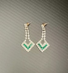 Vintage white and green rhinestone earrings, dangle, art deco costume