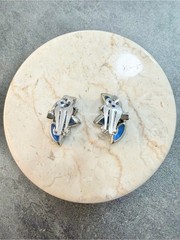 Vintage Blue Marquise Cluster Clip-On Earrings Silver Aura Borealis Climbers MCM