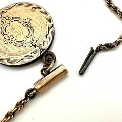 Antique Victorian gold filled twisted rope chain etched disc pendant necklace