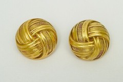 YSL Gold Tone Button Clip On Earrings Yves Saint Laurent Free Ship