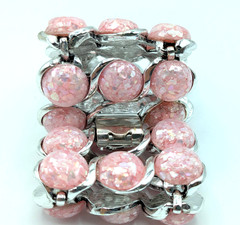 Vtg. 50’s Signed Selro Selini Pink Confetti Lucite Cabochon Silvertone Bracelet