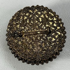 Vtg Dome Shaped Brooch Blue Crystals and Faux Seed Pearls MISSING 7 Faux Pearls