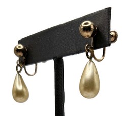 Vintage Faux Pearl Earrings Dangle Tension Back