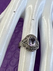 ❤️GORGEOUS 925 STERLING Simulated AMETHYST Marcasite RING Sz 5 1/2