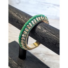 Vintage Bracelet / Bangle – Green & Gold Tone with Fancy Detail