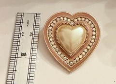 Vintage 1928 Heart Brooch Pink Enamel Faux Pearl Rhinestone Pin Unsigned