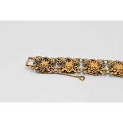 Vintage Mother of Pearl Link Bracelet Gold Tone 7.25” Safety Chain