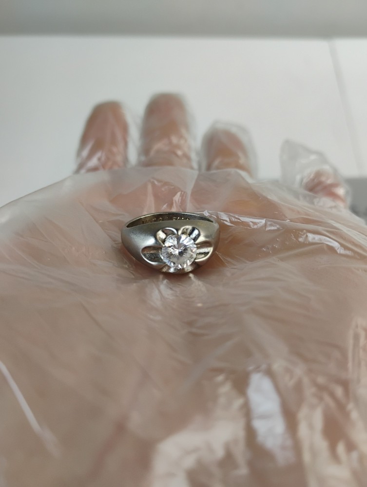 Vtg 14k White Gold Plated Rhinestone Espo MCM Joseph Esposito Ring Sz 8.5