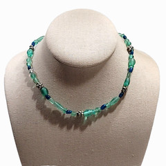 Artisan Ocean Blue Color Glass Beaded Choker Necklace Sea Colors 16 Inch