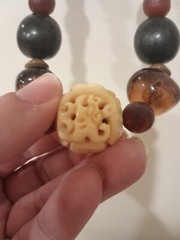 Vintage Teresa Goodall necklace signed ~multiple beads one carved bead Artisan