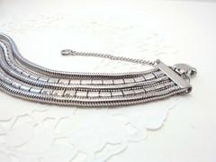 Elegant Vintage 5 Strand Silver Tone Snake Style Chain Bracelet safety chain