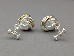 Vintage Napier Mixed Metal Earrings Clips Twist Knot Two Tone Gold Silver Signed