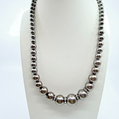 VTG Gunmetal Gray Faux Pearl Graduated Statement Necklace Rhinestone Rondelle