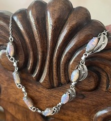 Vintage Sorrento Sterling Silver Opal Filigree Chain Choker Necklace 16”.