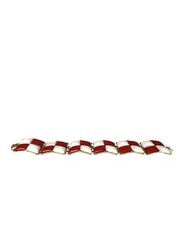 Vintage KRAMER NY Red & White Square Cabochon Checkers Link Bracelet Gold Tone