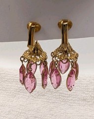 2 Vintage Chandelier Dangle Pink Glass – Blue Avon Clip-On Earrings