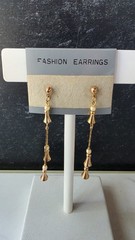 Gold Tone Metal Faux Pearl Dangling Pierced Earrings Vintage Costume Jewelry NOS