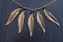 Vintage Gold Tone Feather Necklace 16” with Spring Tension Clasp