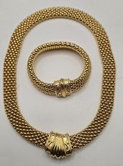 Vintage Etruscan Revival Gold Tone Mesh Collar Necklace Bracelet Jewelry Set