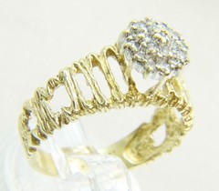 Beautiful Brutalist 14 K Gold Twig 19 Diamond Double Halo Sz 6.5 Cocktail Ring