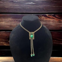Vtg Selro Selini Necklace Jeweled Slide & Figural Faces Herringbone Chain 25”
