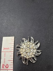 Vintage Silver Tone Rhinestone Starburst Brooch Mid Century Sunburst Pin 1960s