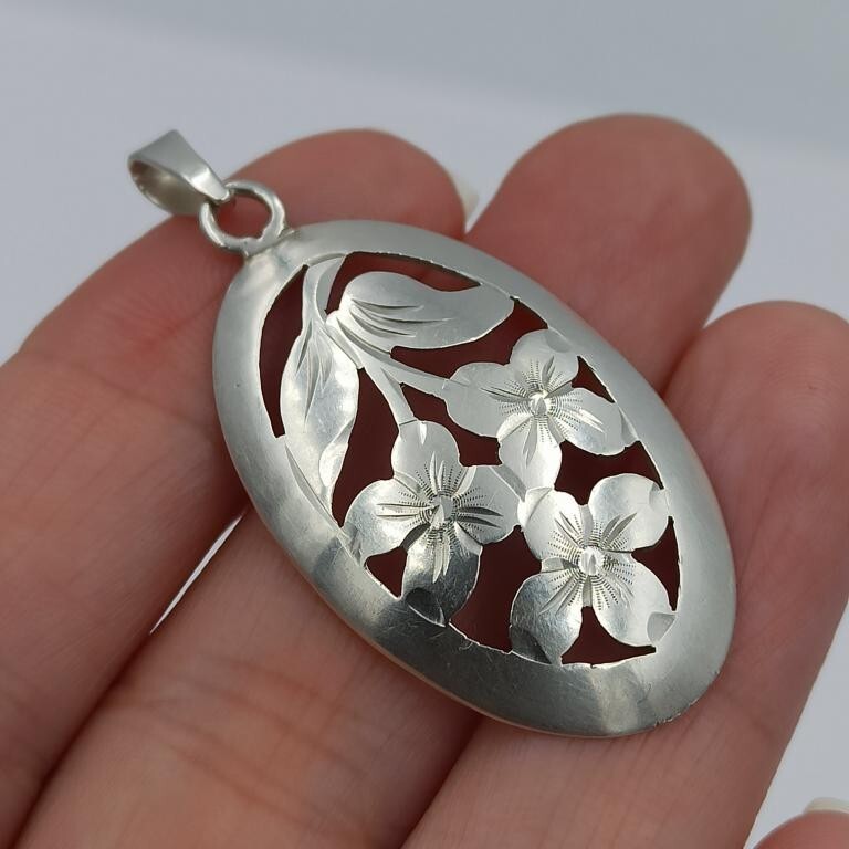 Pendant TEKA silver 835 Flowers Art Nouveau T.Klotz Germany 1960-70s vintage