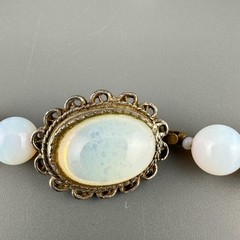 Vintage Opalite Necklace Earrings Set Silver Tone Scalloped Filigree Box Clasp