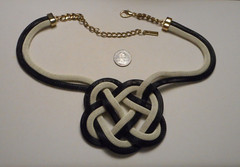 Mika Mod Black & Off-White Woven Tubular Chain Necklace w Mystic Knot Medallion