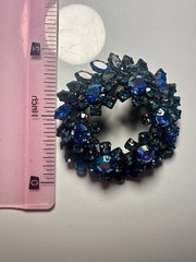 VTG Dark Blue Austrian Crystal Wreath Brooch Stamped Made in Austria Black Metal