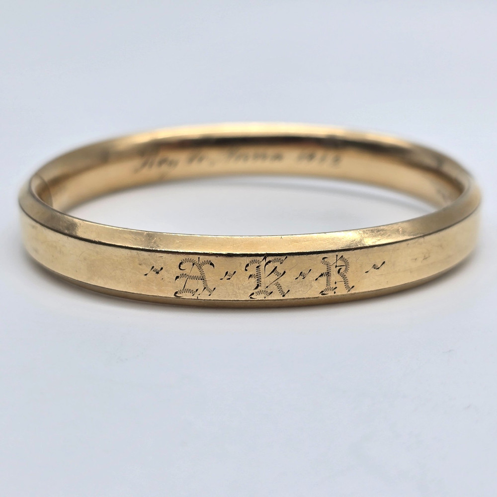 1912 Antique 14k Gold Filled Hinged Bangle Bracelet 7.5″ – Mono, Anna AKR