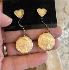 Pair Vintage Faux Faceted Fire Yellow Opal drop Earrings Heart