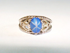 Vintage Sterling Silver 3.5g Simulated Star Sapphire Glass Heart Ring 6 – 6.25