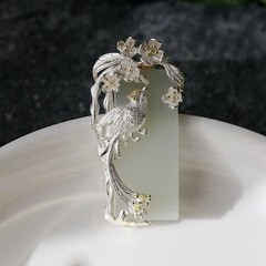 Silver-Plated Alloy & Jade Phoenix Pendant Necklace for Women