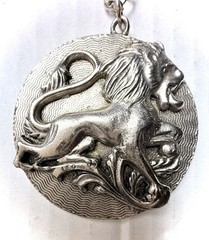 Vintage Edlee Leo Astrology Zodiac Rock Pendant Necklace Long 24” Silver Tone