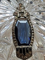 Vintage Art Deco Necklace Blue Glass Articulated 15 Inches/2.25 In Pendant READ