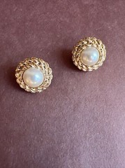 Charmelle Gold Tone Round Pierced Earrings With Framed Faux Pearl Center 3/4″