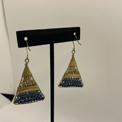Vintage MODERNIST Style Goldone Mix Bead Beaded Wrap Wire Dangle Hook EARRINGS