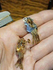 Antique Gold Filled Old/Young Cameo Necklace Double Sided Pendant & Earrings SET
