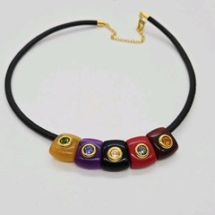 Joan Rivers Pendant Necklace Multicolored Sliding Pendants Crystal Art Deco 19″